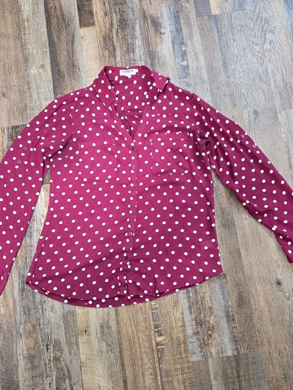 Express Burgundy Polka Dot Button-Down Shirt